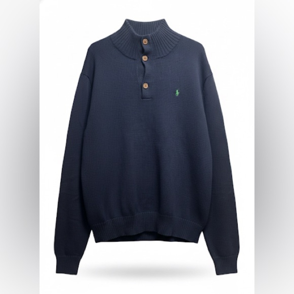 Polo Ralph Lauren XXL Navy Henley Sweater Cotton Knit